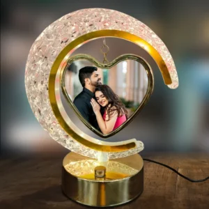 crescent moon led table lamp with hanging heart