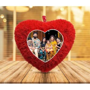red fur cushion heart