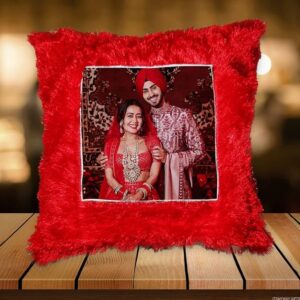 customized red fur cushion